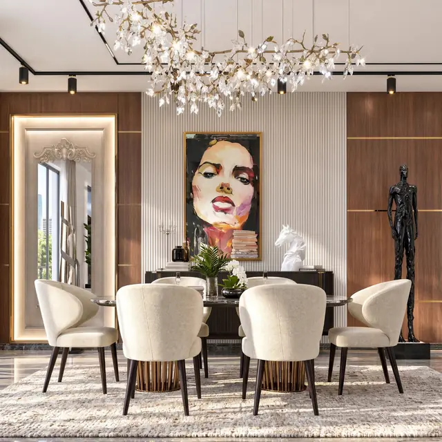 Warm light in interiors.
